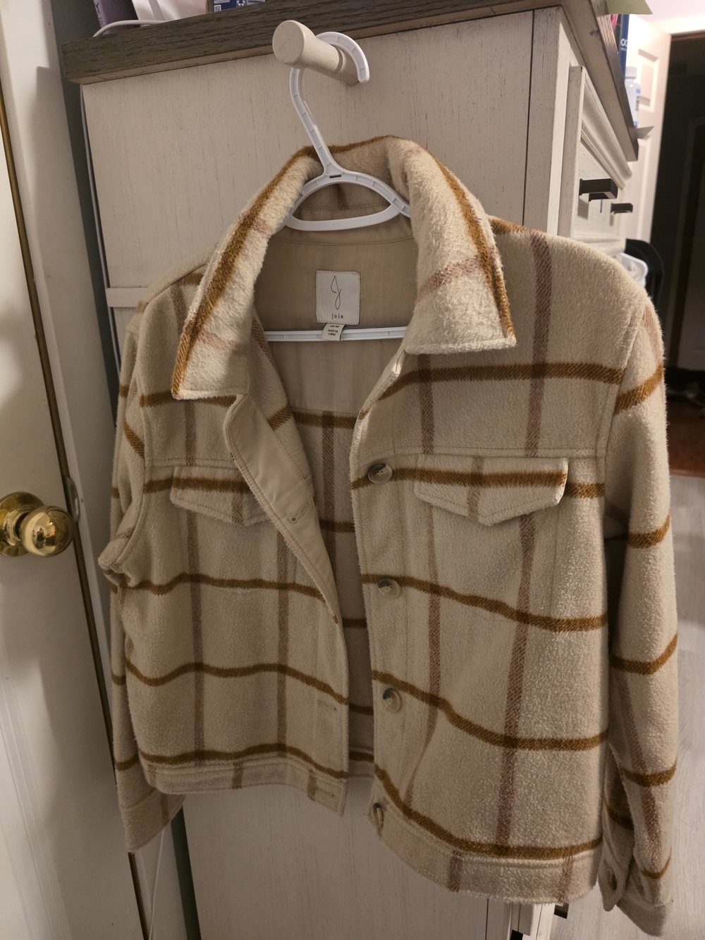 Joie Cream & Tan Plaid Teddy Jacket